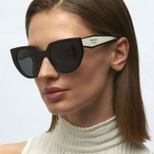 NEW Prada PR14WS 09Q-5S0 Black Talc Gray Cat Eye Oversized Women Sunglasses